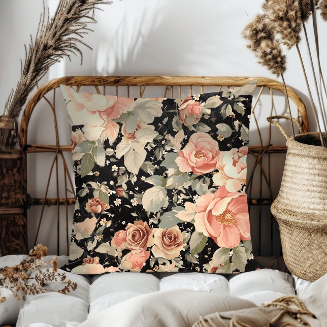 Coussin Élégant modèle floral noir moderne (Créateur téléchargé)