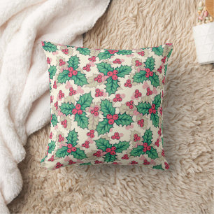 Coussin Élégant modèle vintage Noël Holly Floral