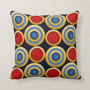 Coussin Élégant, moderne, anneaux dorés, rouge, bleu ma