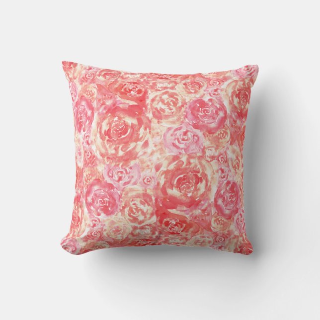 Coussin Elegant moderne Coral Rose Watercolor Roses (Recto)