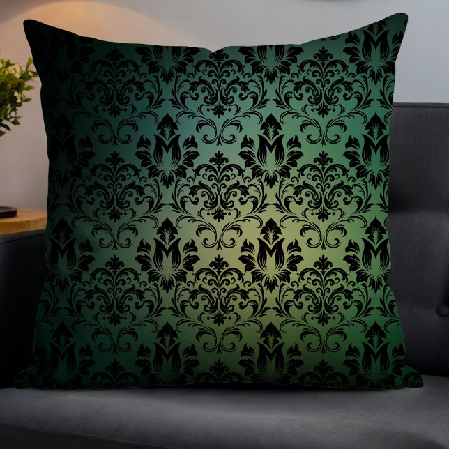 Coussin Elégant moderne dégradé Damask vert foncé Fond (Créateur téléchargé)