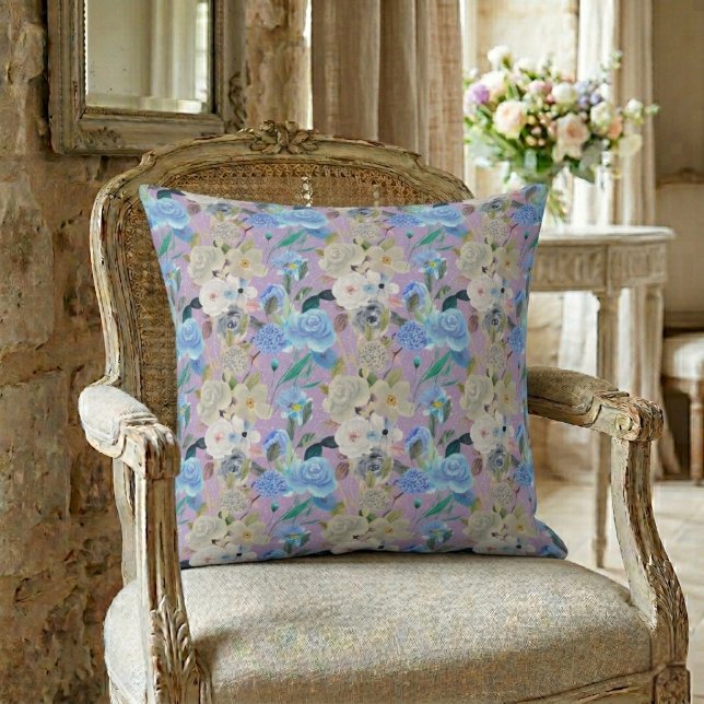 Coussin Élégant Moderne Fantaisiste Fleurs Rayures Lavande (Créateur téléchargé)