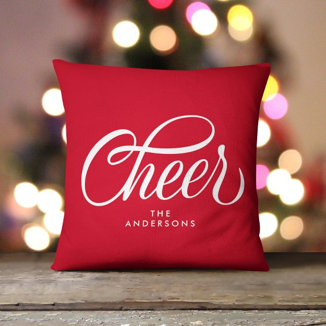 Coussin Élégant moderne Festive Rouge Script Cheer Noël (Créateur téléchargé)