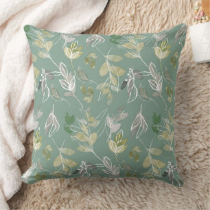 Coussin Élégant Moderne Feuillage Vert Sauge Feuilles Arge