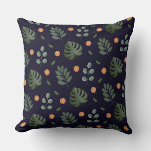 Coussin Élégant Moderne Feuille Botanique Florale Navy