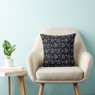 Coussin Élégant Moderne Feuille Botanique Florale Navy