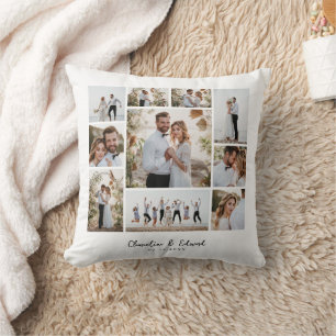 Coussin Élégant moderne minimaliste photo collage mariage