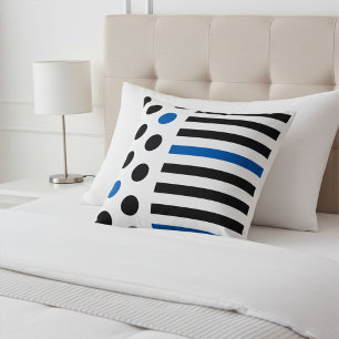 Coussin Elégant, moderne noir & bleu bandes & Pois