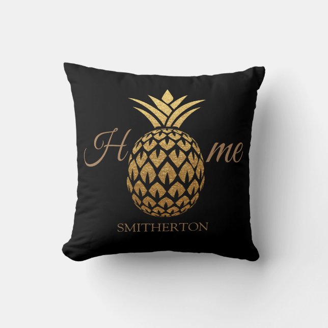 Coussin Élégant Moderne Or Ananas Noir Maison (Recto)