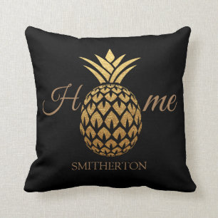 Coussin Élégant Moderne Or Ananas Noir Maison