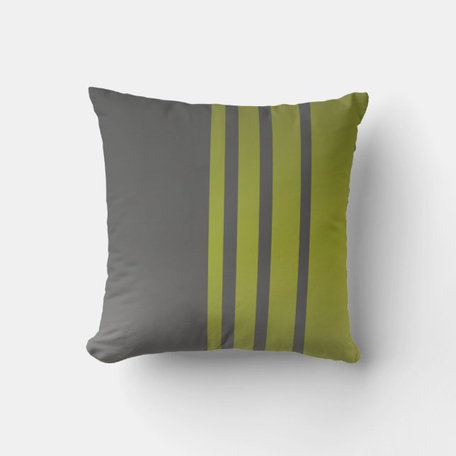Coussin Élégant, moderne, rayures vert olive sur gris fonc (Recto)