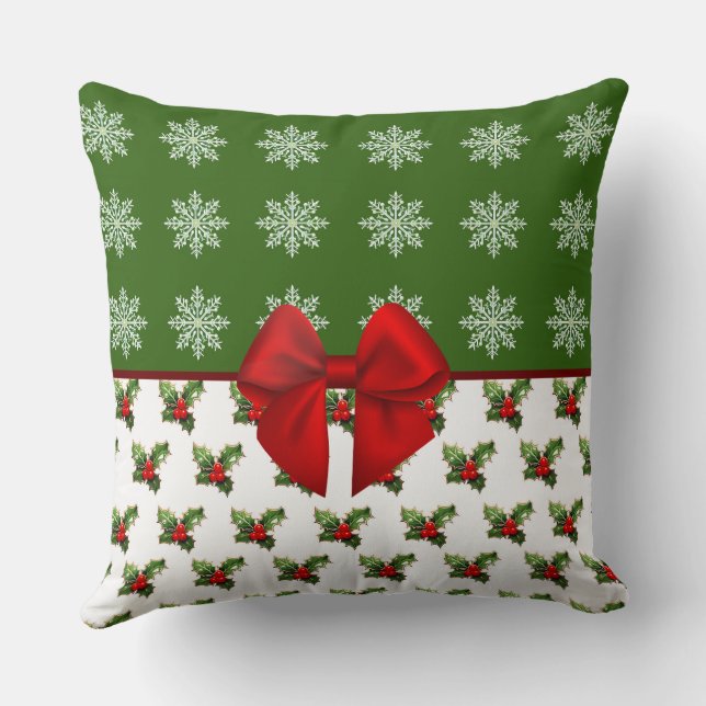 Coussin Élégant Moderne Rouge Houx Noël (Verso)