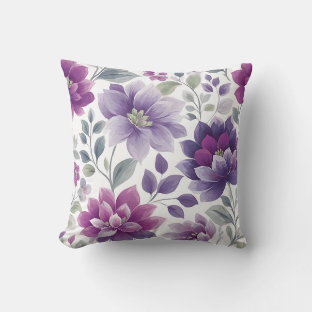 Coussin Élégant Moderne Tendance Élégant Fleur Violet Blan (Recto)