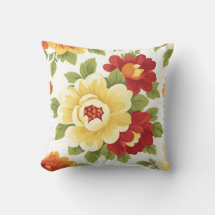 Coussin Élégant Moderne Tendance Élégant Rouge Jaune Flora