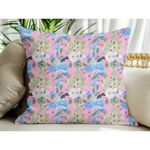 Coussin Élégant Moderne Whimsical Floral Stripes rose