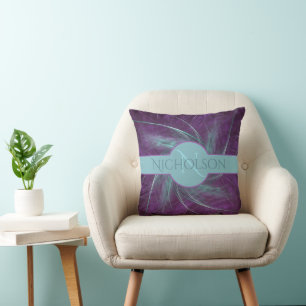 Coussin Élégant monogramme Abstrait pourpre spiral Turqu