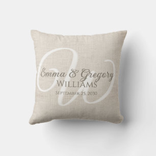 Coussin Élégant Monogramme Blanc Lin