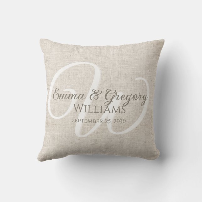 Coussin Élégant Monogramme Blanc Lin (Verso)