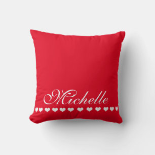 Coussin Élégant Monogramme Coeurs blancs Rouge