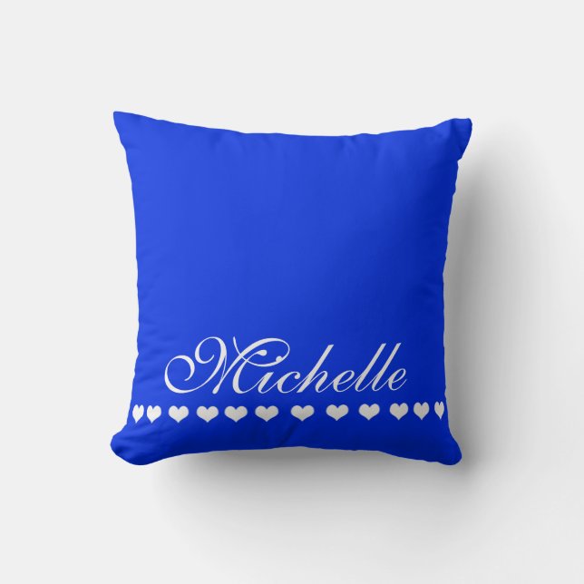 Coussin Élégant Monogramme Coeurs blancs Royal Blue (Recto)