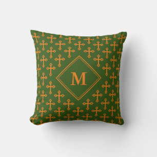 Coussin Élégant Monogramme CROSS Vert Orange
