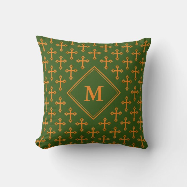 Coussin Élégant Monogramme CROSS Vert Orange (Recto)