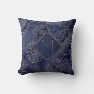 Coussin Élégant Monogramme d'aquarelle bleu marine