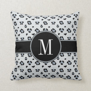 Coussin Élégant monogramme d'argent du léopard de neige gr
