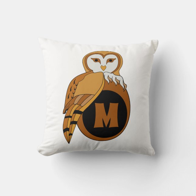 Coussin Élégant monogramme de Chouette à la Grange Britann (Recto)