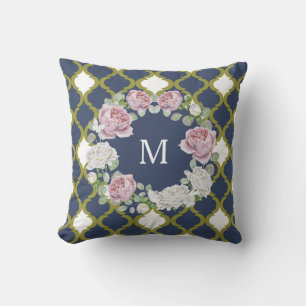 Coussin Élégant monogramme de couronne Rose de Quatrefoil 