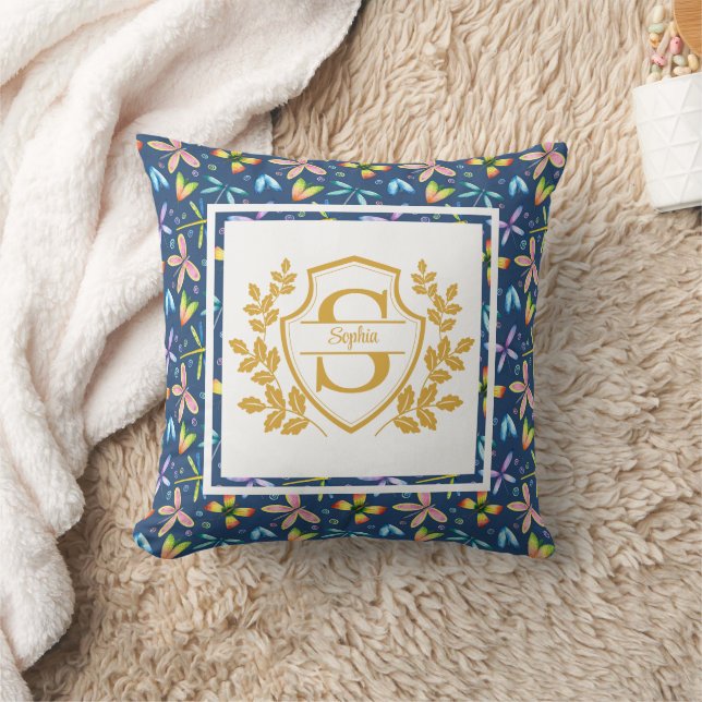 Coussin Élégant monogramme de crête dorée sur fond de wate (Couverture)