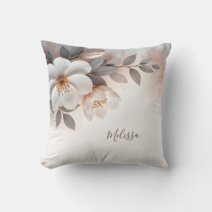 Coussin Élégant Monogramme de fleurs d'aquarelle 3 D