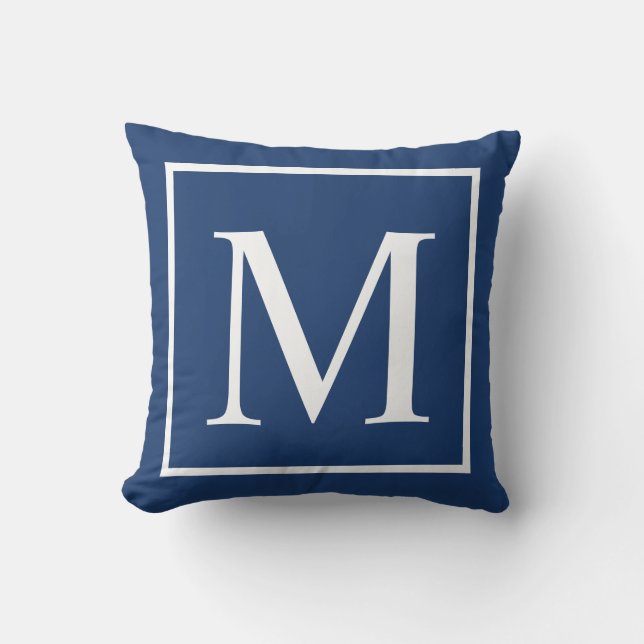 Coussin Élégant monogramme de Personnaliser bleu classique (Recto)