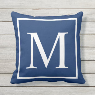Coussin Élégant monogramme de Personnaliser bleu classique