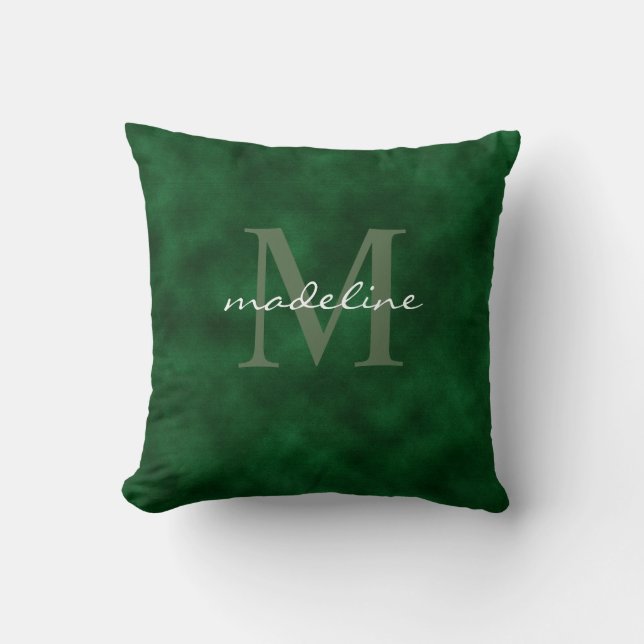 Coussin Élégant Monogramme de velours vert émeraude (Recto)