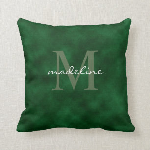 Coussin Élégant Monogramme de velours vert émeraude