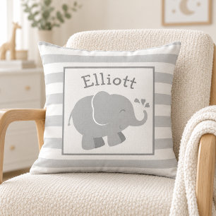 Coussin Élégant monogramme d'éléphant gris et blanc modern