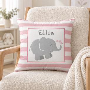 Coussin Élégant Monogramme d'Éléphant Rose et Gris Moderne
