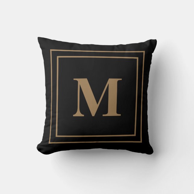 Coussin Élégant Monogramme d'or noir moderne Jeu d'oreille (Recto)