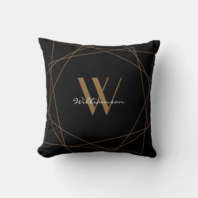 Coussin Élégant Monogramme d'or noir Script de nom géométr (Recto)