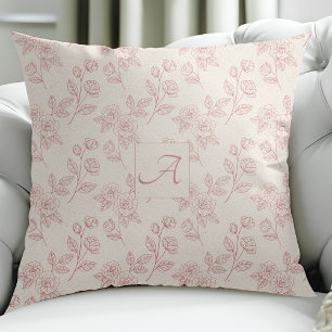 Coussin Élégant Monogramme en papier rose rouge chintz