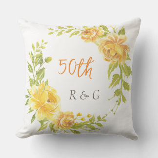 Coussin Élégant Monogramme Fleur Jaune Mariage 50e