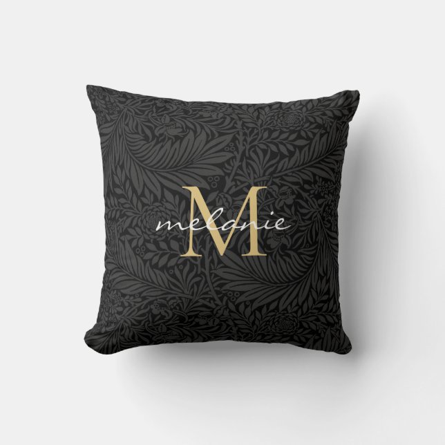 Coussin Élégant Monogramme Floral Or Noir (Recto)