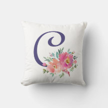 Élégant Monogramme Floral Roses d'aquarelle rose