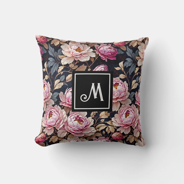 Coussin Élégant Monogramme floral Welcome Blush Pony Rose (Recto)