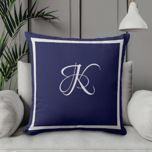 Coussin Élégant monogramme initial gris bleu