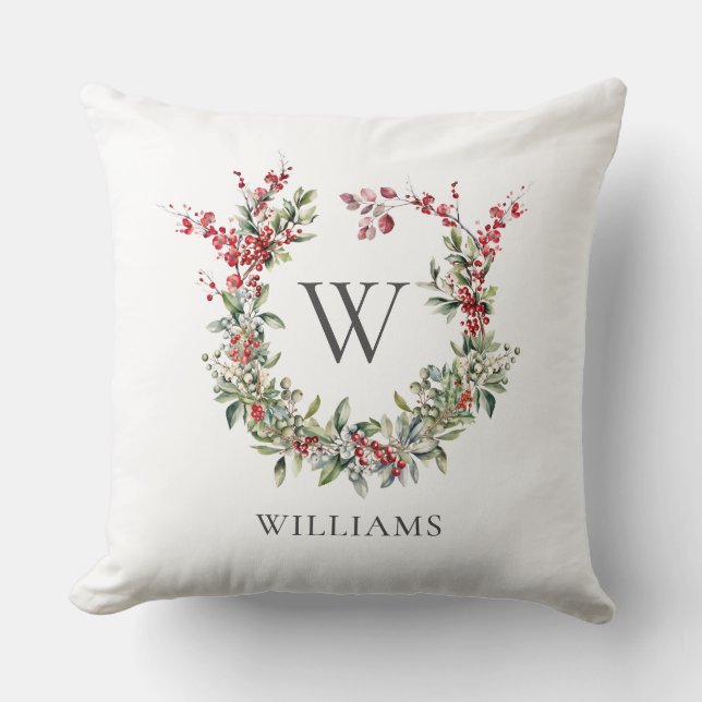 Coussin Élégant Monogramme Joyeux Noël Vacances Wreath (Recto)