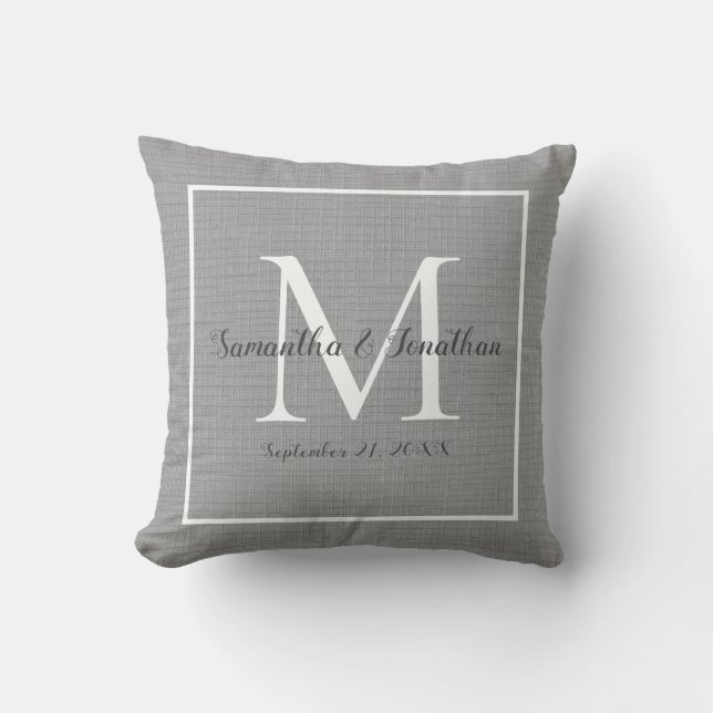 Coussin Élégant Monogramme moderne Chic Grey Mariage Keeps (Recto)