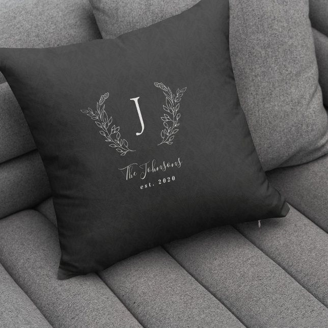 Coussin Élégant monogramme noir et blanc nom (Créateur téléchargé)