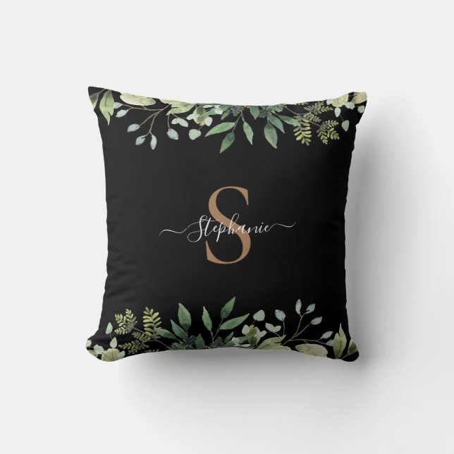 Coussin Élégant monogramme or botanique d'eucalyptus en sc (Recto)